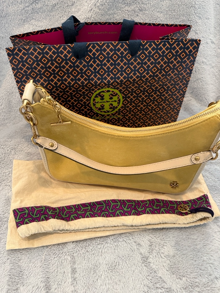 Tory Burch 151 Mercer Yellow Suede Crescent Handbag